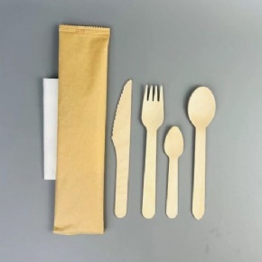 Wooden Cutlery 5/1 kit (Knife+Fork+Spoon+Mini Spoon+Napkin)-L:16cm